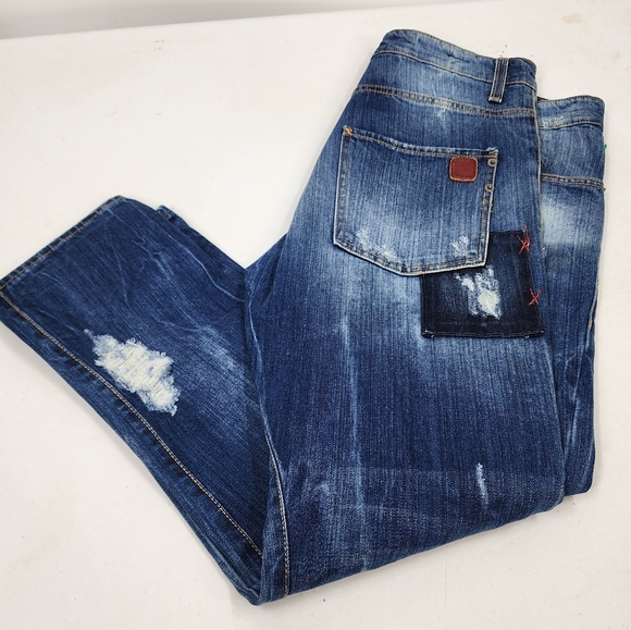 Yes London Jeans Italy Factory Distressed Patch Detail Straight Leg 38 x 29 - Picture 4 of 6